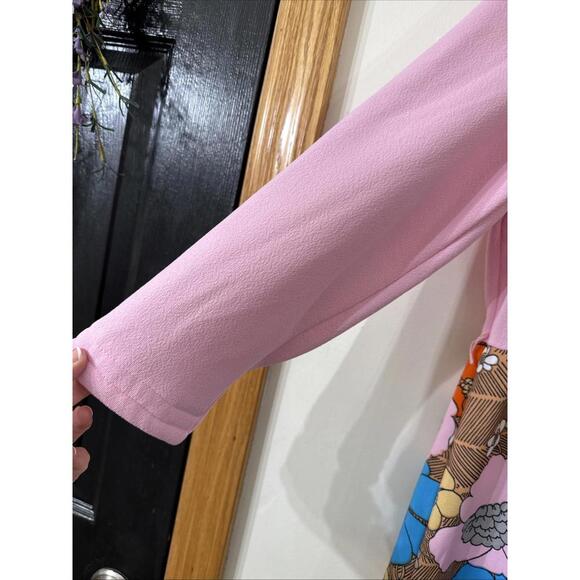 VTG 70s Sz 14 Pink Floral Maxi Dress High Waist Mod Retro Hippie Festival Garden - Picture 7 of 11